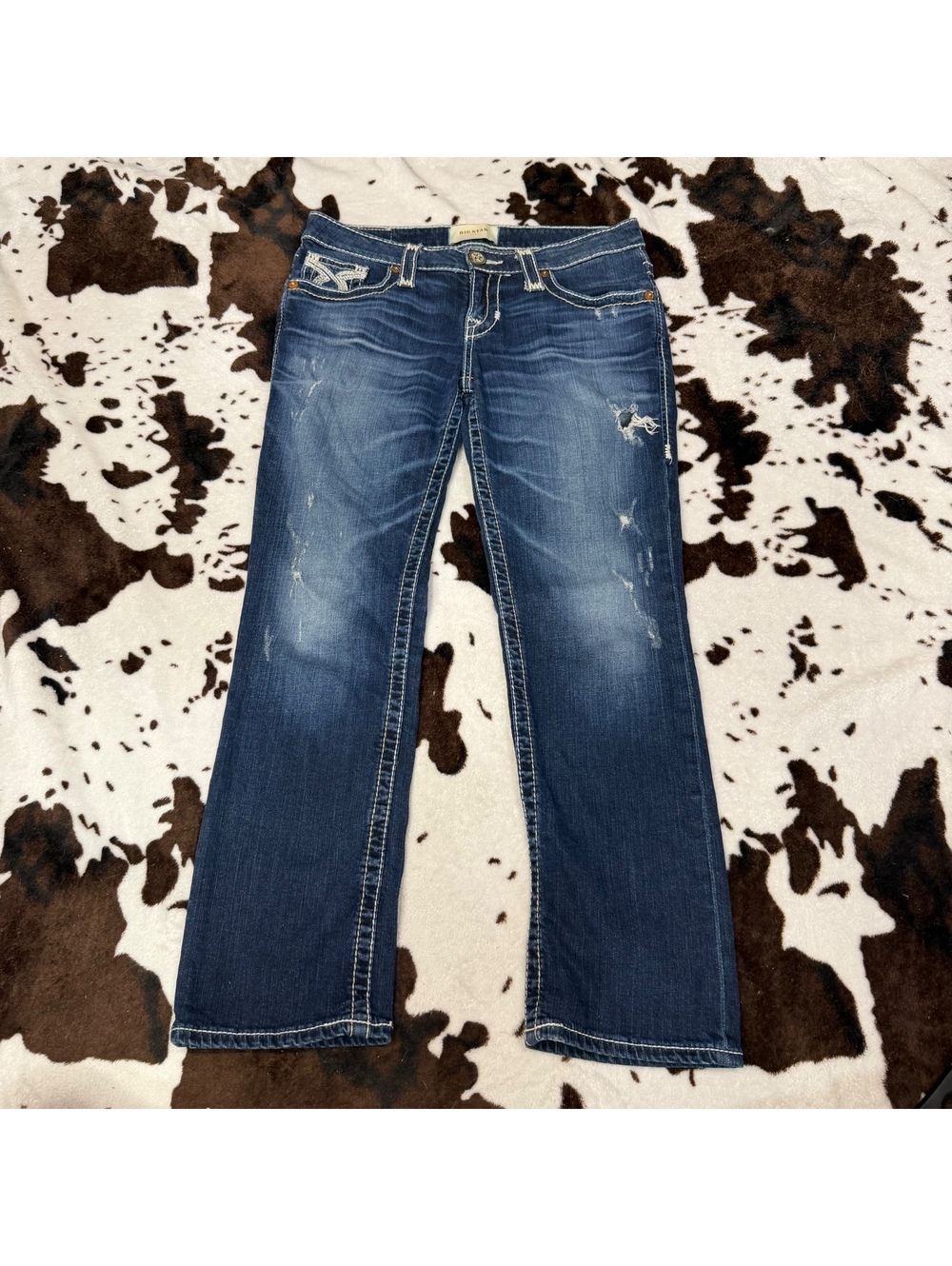Big‎ Star Liv Bootcut Jeans Women 27 Distressed Stretch Dark Wash Denim
